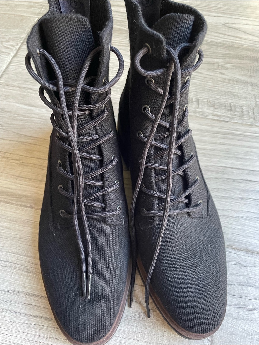 Rothy's The Laced Lug Boot In Black Onyx Adjustable Knit Merino Wool Blend SZ 9 - Picture 12 of 16